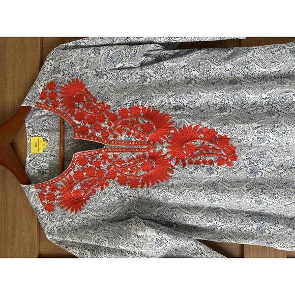 Roberta Roller Rabbit Embroidered 3/4 Sleeve Tunic Blue/Orange Women’s size XS - Picture 4 of 11